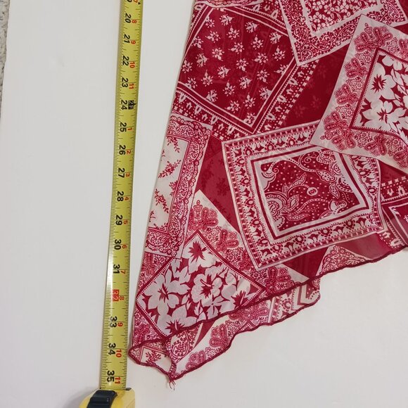 RAVE Y2K Red White Bandana Print Asymmetrical Hem Sheer Top - Picture 11 of 12